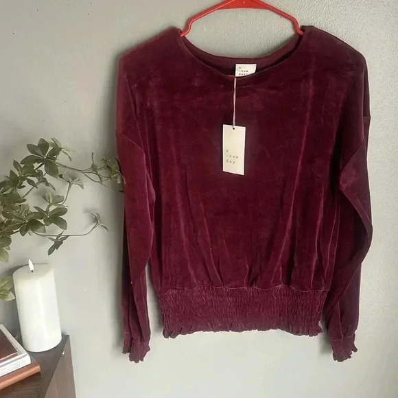 A New Day Women's Bishop Long Sleeve Velvet Smocked Top - Picture 3 of 7